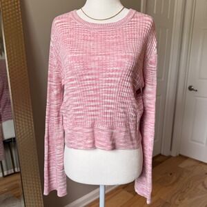 Sincerely Jules Women's Ribbed Knit Sweater Pink White Crew Neck Long Sleeve M